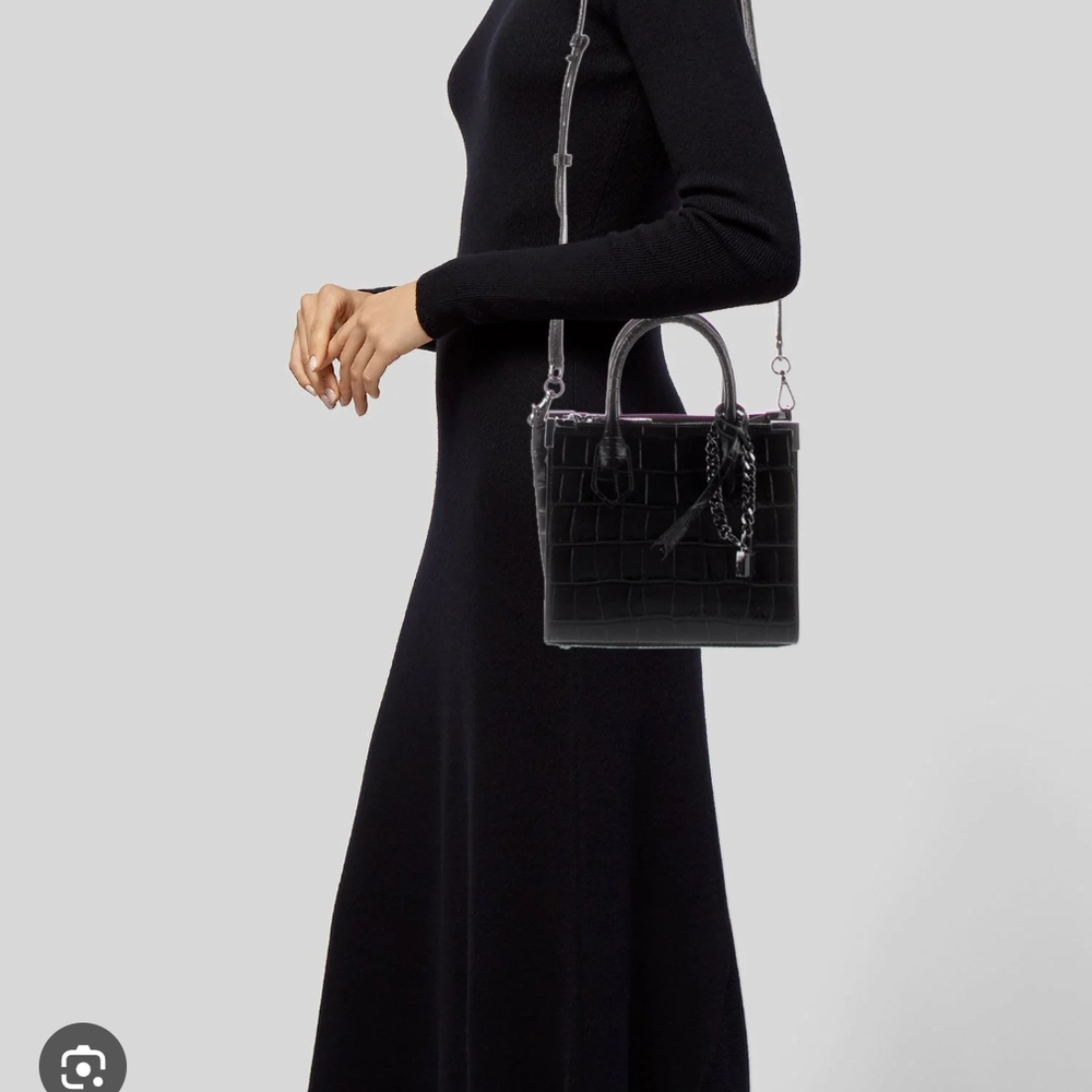 The Kooples Black Crocodile-Embossed Satchel - Picture 3 of 13
